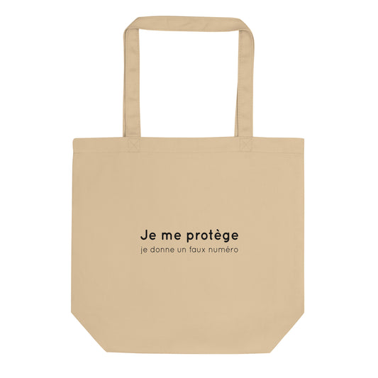 Tote bag bio Je me protège je donne un faux numéro Sedurro