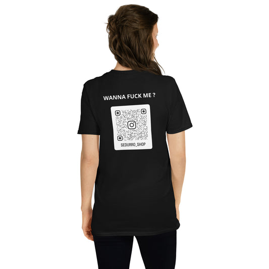 T-shirt unisexe personnalisable QR code Instagram dos - Wanna fuck me - foncé Sedurro