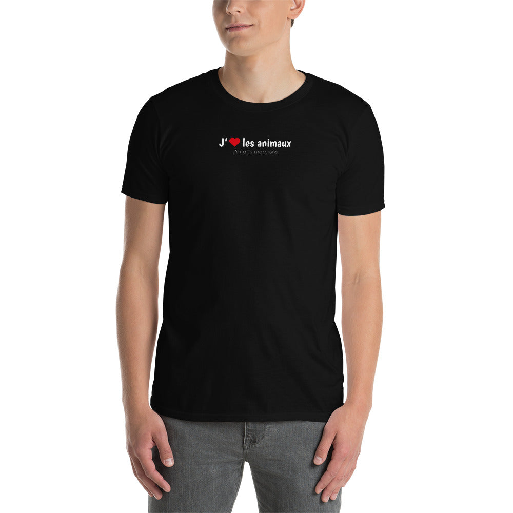 T-shirt unisexe J'aime les animaux j'ai des morpions Sedurro