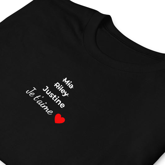 T-shirt unisexe personnalisable prénoms barrés femmes je t'aime - foncé - Sedurro