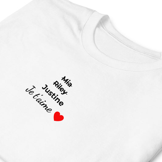 T-shirt unisexe personnalisable prénoms barrés femmes je t'aime - clair - Sedurro