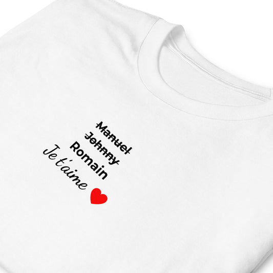 T-shirt unisexe personnalisable prénoms barrés hommes je t'aime - clair - Sedurro