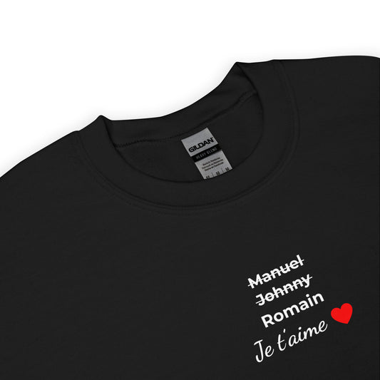 Sweat unisexe col rond personnalisable prénoms barrés hommes je t'aime - foncé - Sedurro